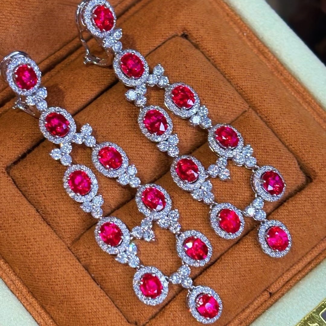 14k Gold 8.83 Ctw Natural Ruby & Diamond Earrings - 6
