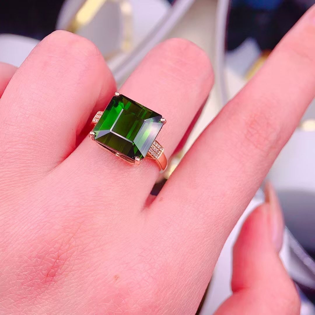 14k Gold 10.8 Ct Natural Tourmaline & Diamond Ring - 3