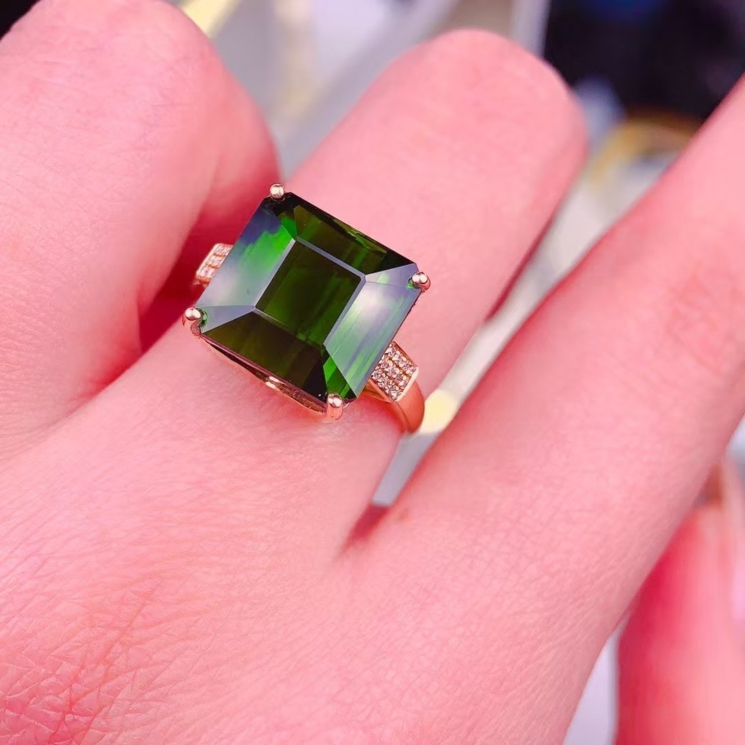 14k Gold 10.8 Ct Natural Tourmaline & Diamond Ring - 4