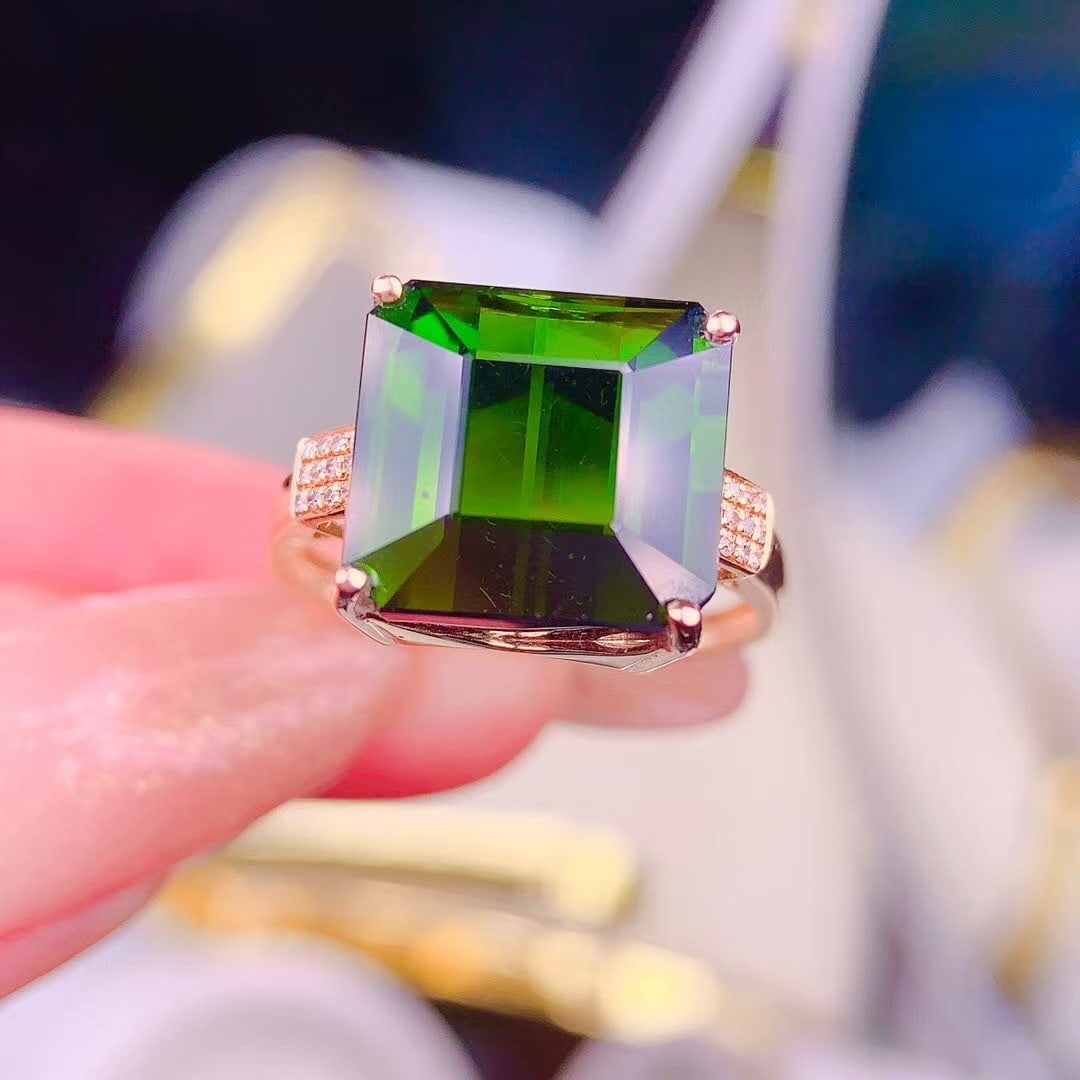 14k Gold 10.8 Ct Natural Tourmaline & Diamond Ring - 5