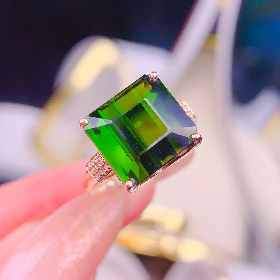 14k Gold 10.8 Ct Natural Tourmaline & Diamond Ring - 6