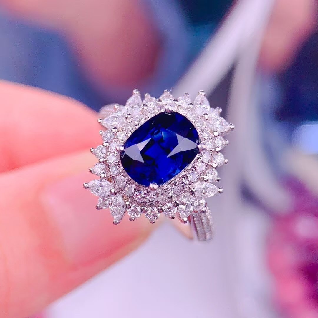 14k Gold 1.84 Ct Natural Sapphire & Diamond Ring - 2