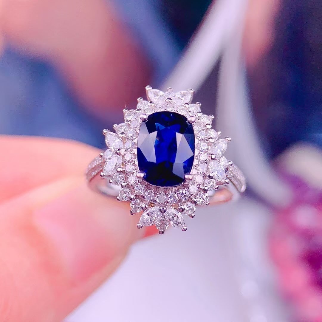 14k Gold 1.84 Ct Natural Sapphire & Diamond Ring - 3