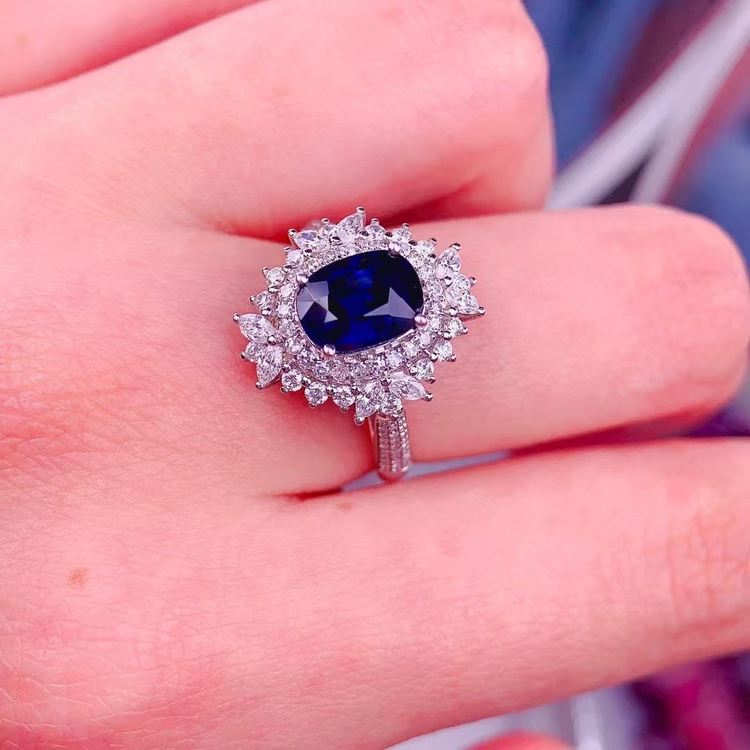 14k Gold 1.84 Ct Natural Sapphire & Diamond Ring - 6