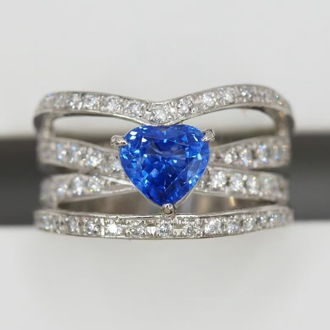 14k Gold 2.24 Ctw Natural Sapphire & Diamond Ring: Ref:230999178 // gold content:14k gold // ring size:7. 25us // // main gemstone:sapphire // shape:heart // carat weight:1. 42ct // color:blue // treatment:natural // // adjacent gemstone 2 : diamond /