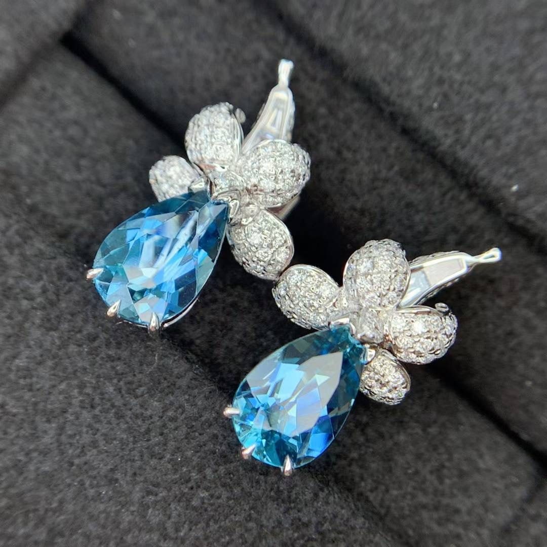 14k Gold 2.84 Ctw Natural Aquamarine & Diamond Earrings - 3
