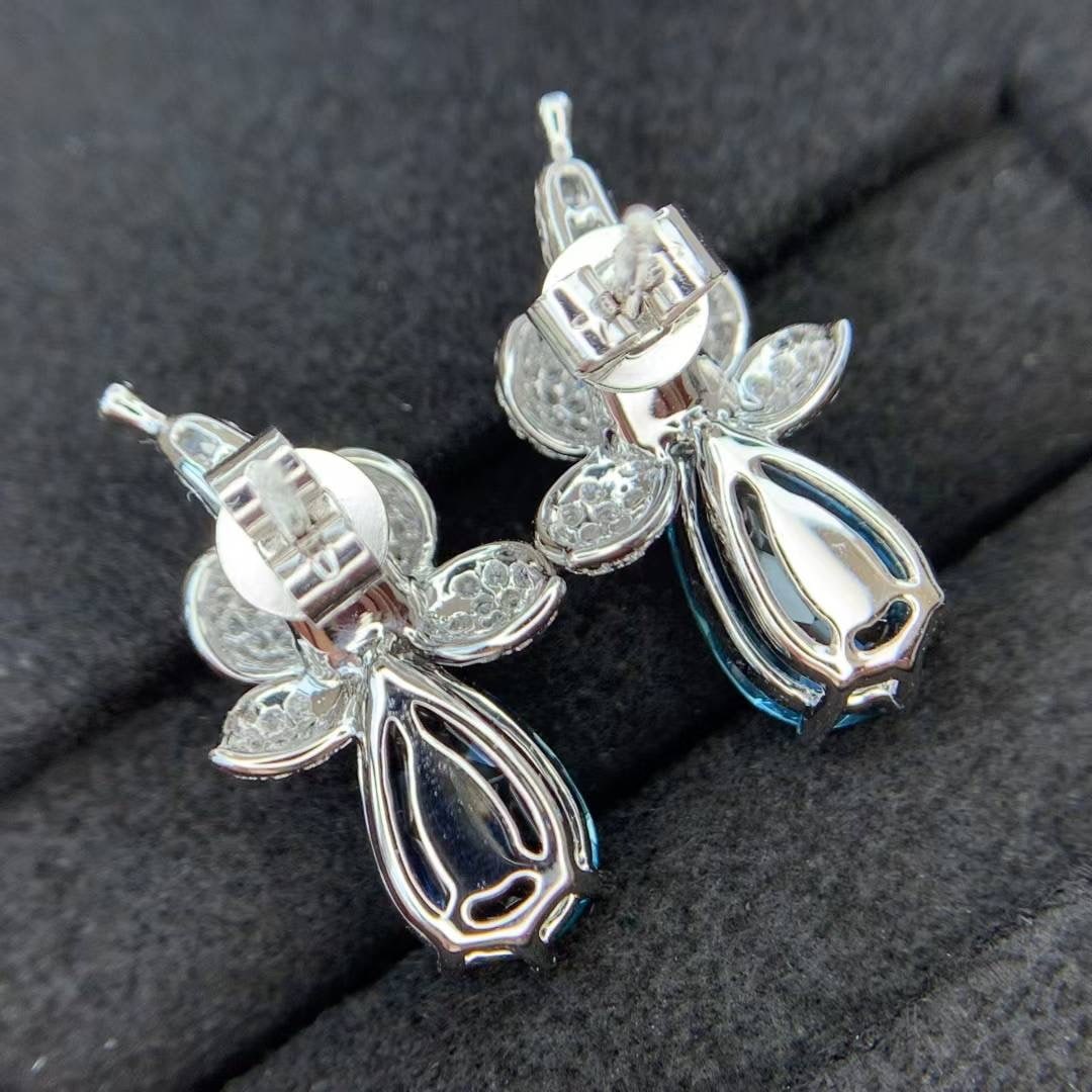 14k Gold 2.84 Ctw Natural Aquamarine & Diamond Earrings - 6
