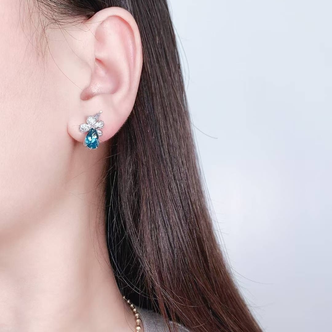 14k Gold 2.84 Ctw Natural Aquamarine & Diamond Earrings - 7