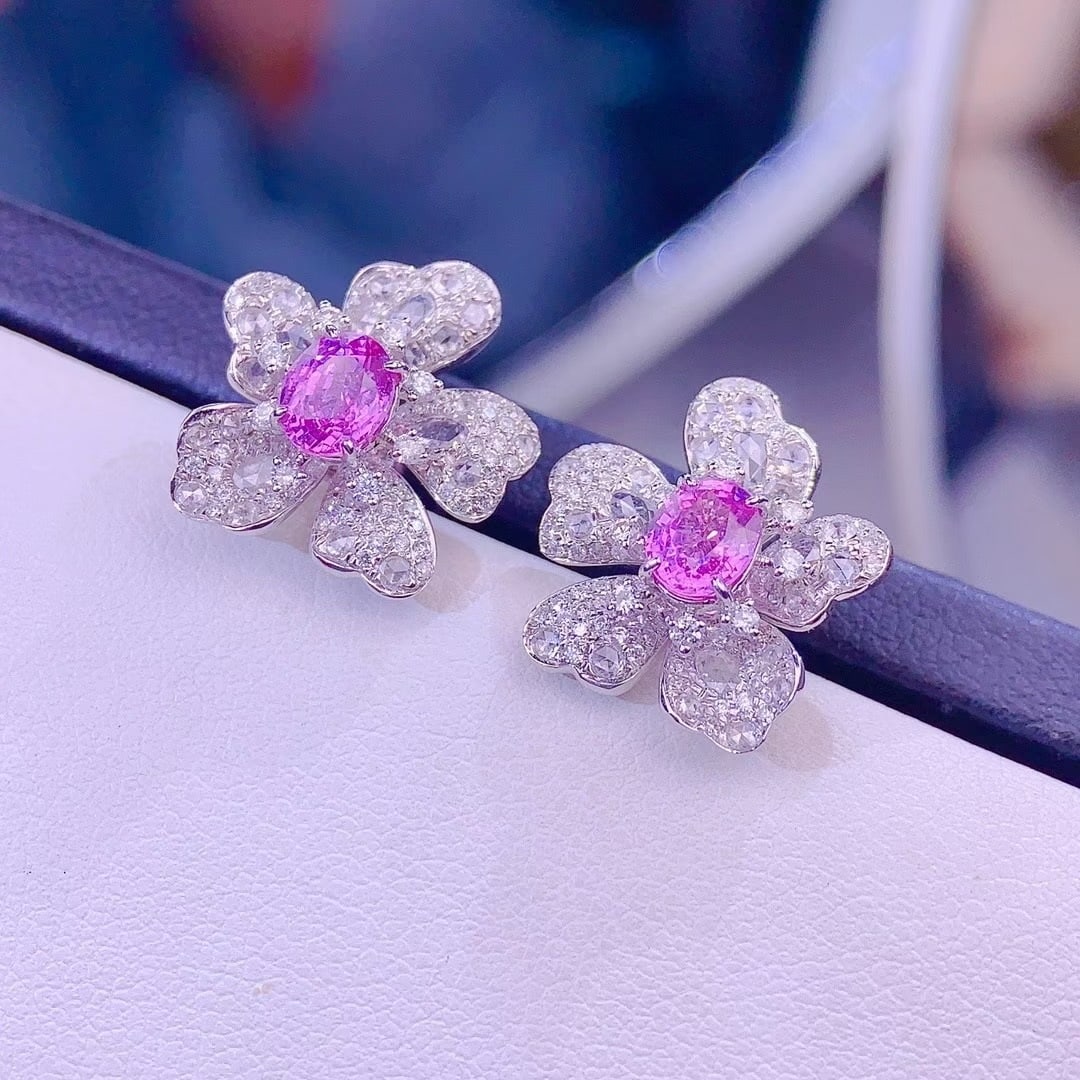 14k Gold 1.25 Ct Natural Sapphire & Diamond Earrings - 2