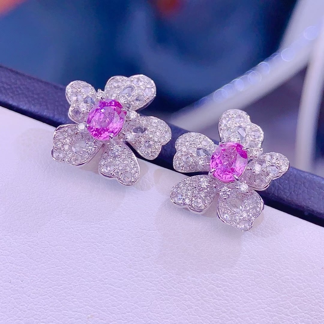 14k Gold 1.25 Ct Natural Sapphire & Diamond Earrings - 4