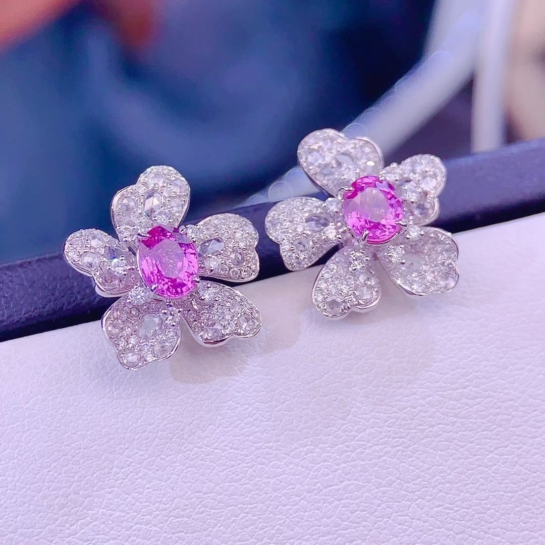 14k Gold 1.25 Ct Natural Sapphire & Diamond Earrings - 5