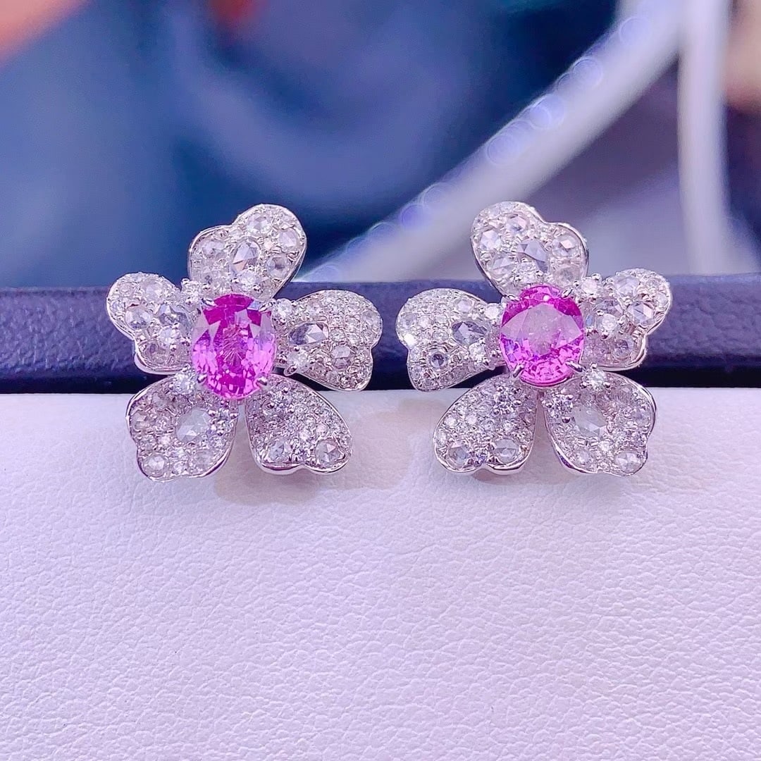 14k Gold 1.25 Ct Natural Sapphire & Diamond Earrings - 6