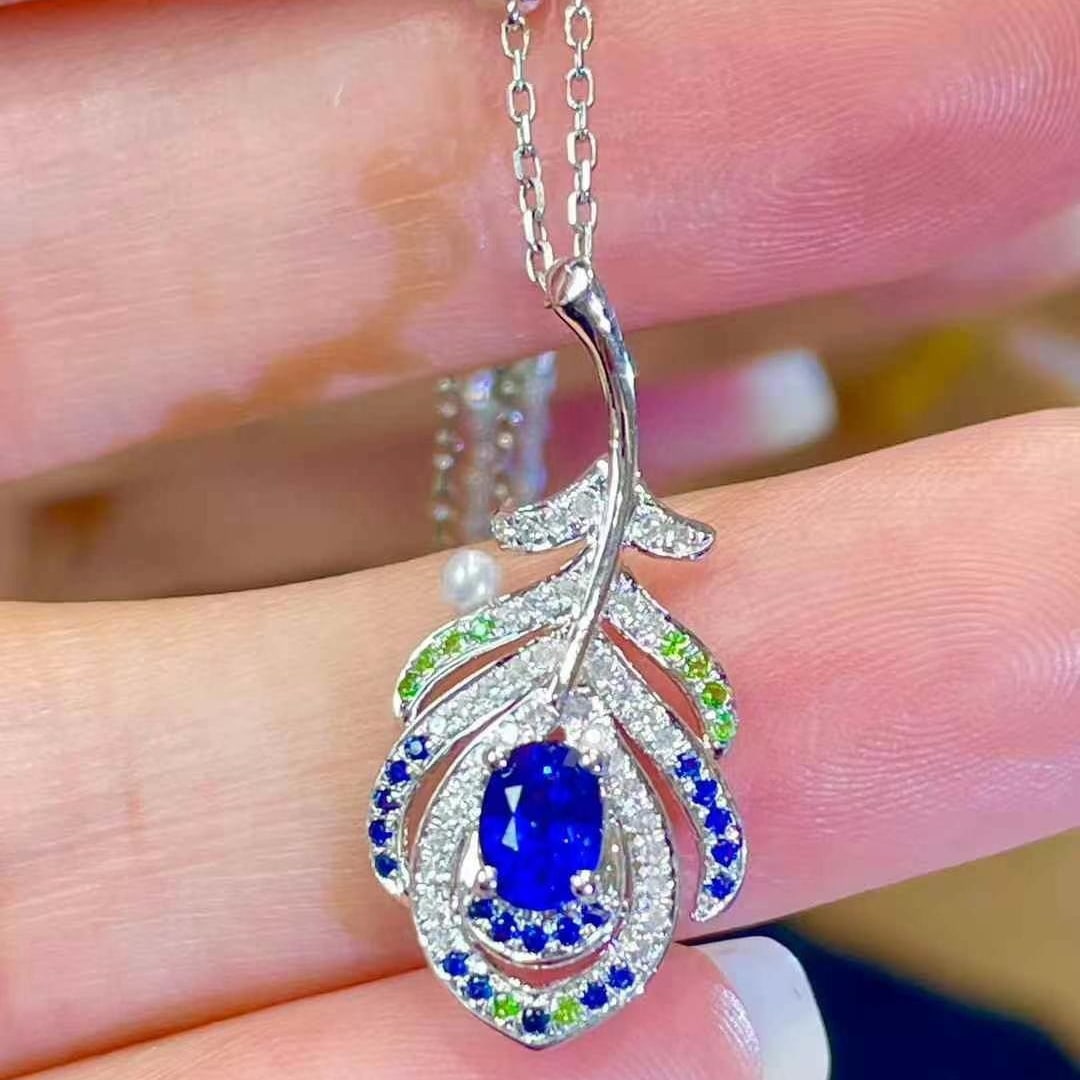 14k Gold 0.4 Ct Natural Sapphire & Diamond Pendant( Without Chain ) - 2