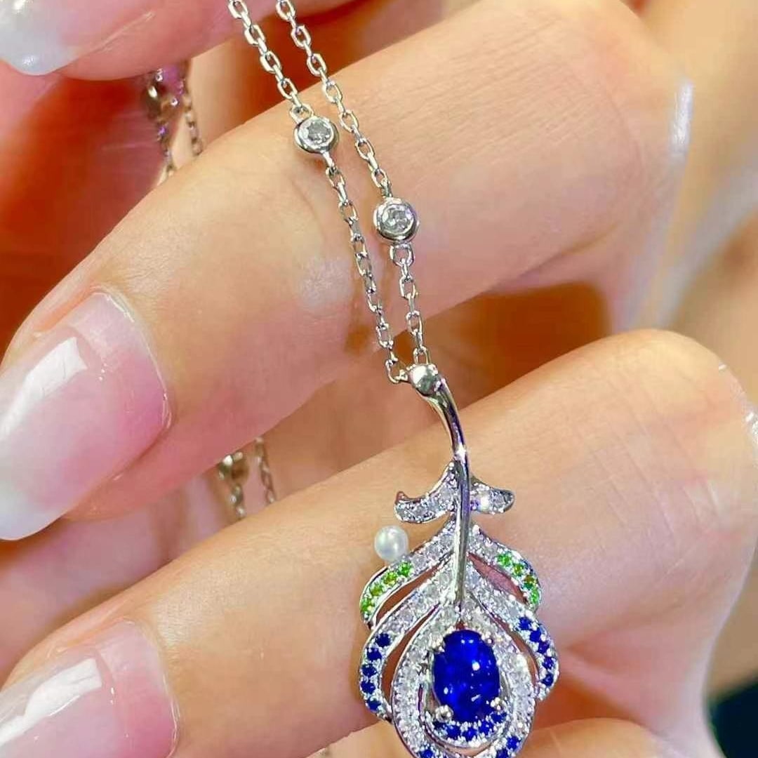 14k Gold 0.4 Ct Natural Sapphire & Diamond Pendant( Without Chain ) - 3