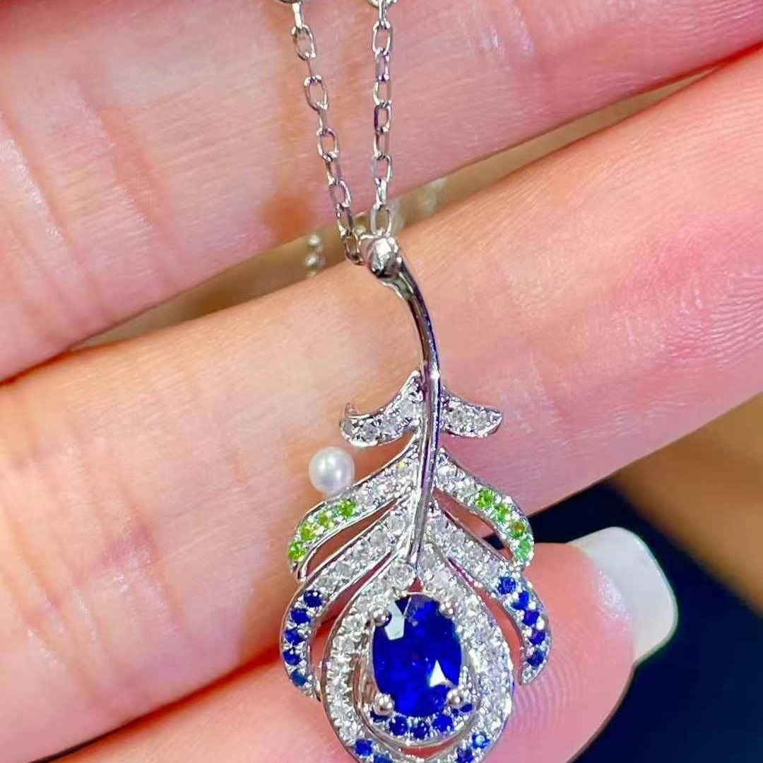 14k Gold 0.4 Ct Natural Sapphire & Diamond Pendant( Without Chain ) - 4