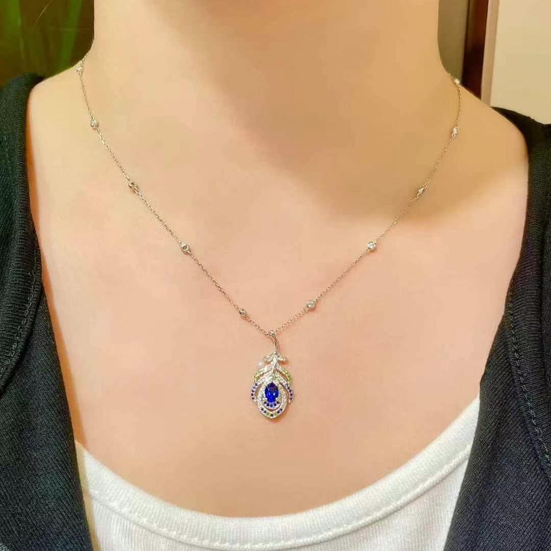 14k Gold 0.4 Ct Natural Sapphire & Diamond Pendant( Without Chain ) - 5