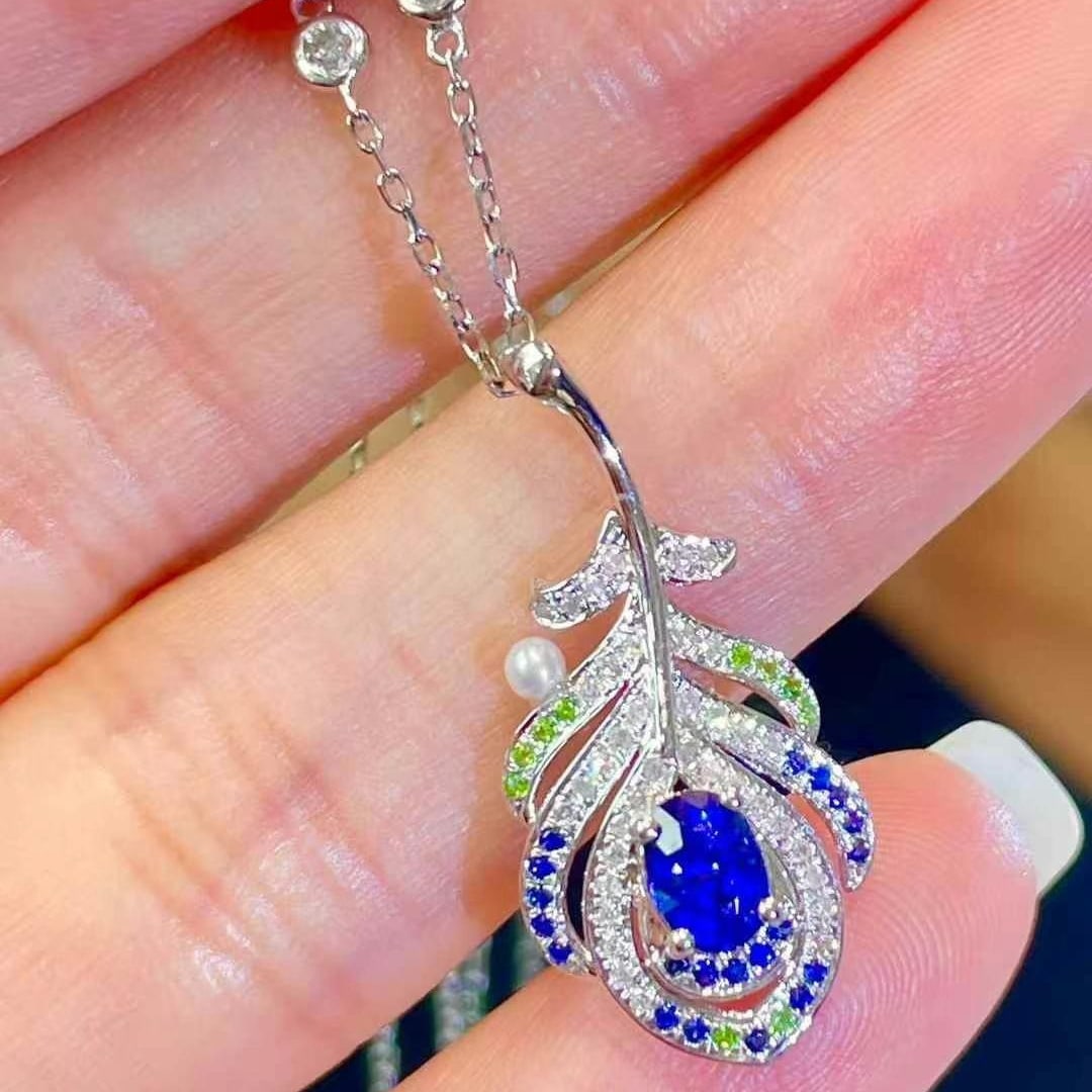 14k Gold 0.4 Ct Natural Sapphire & Diamond Pendant( Without Chain ) - 7