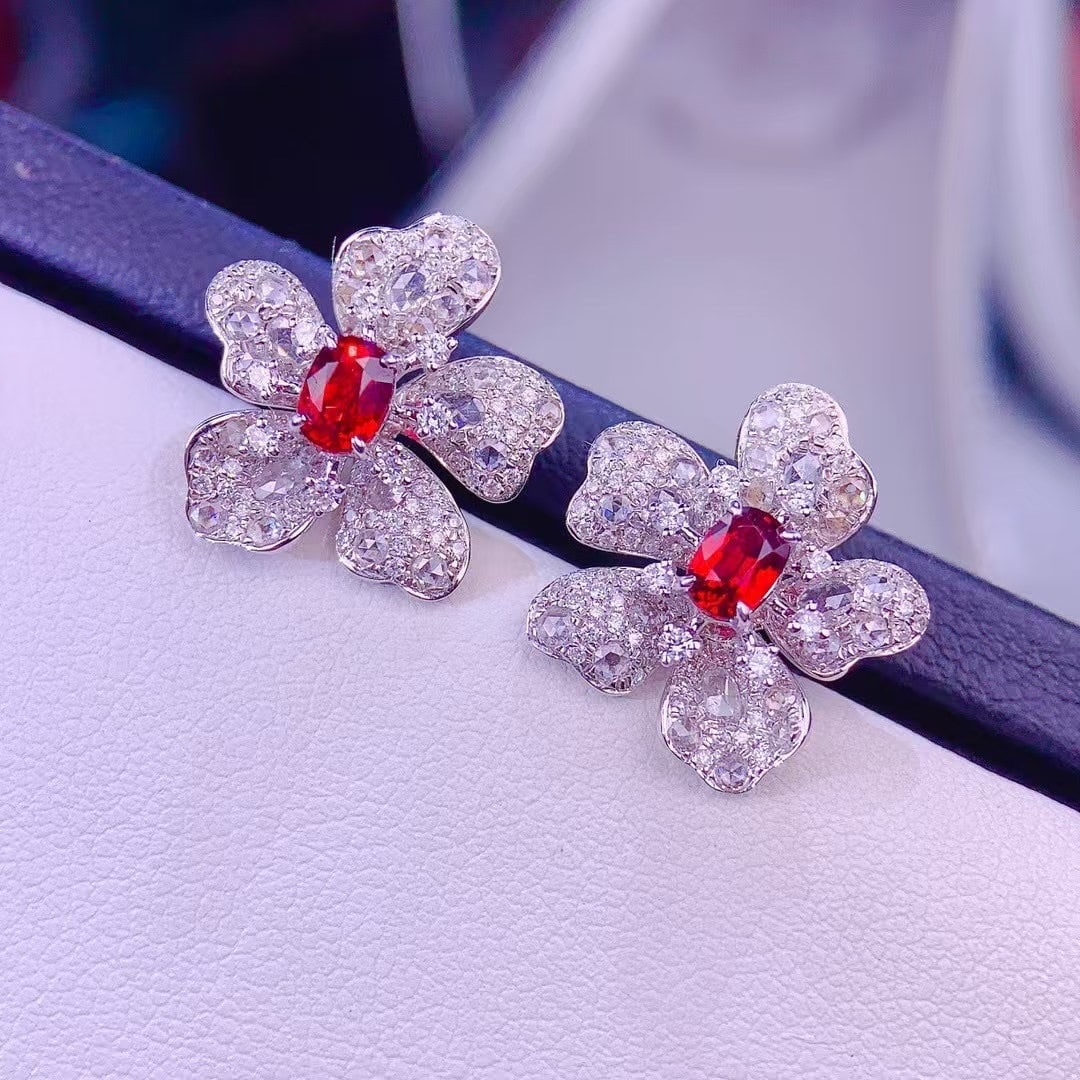 14k Gold 1.01 Ct Natural Ruby & Diamond Earrings - 2