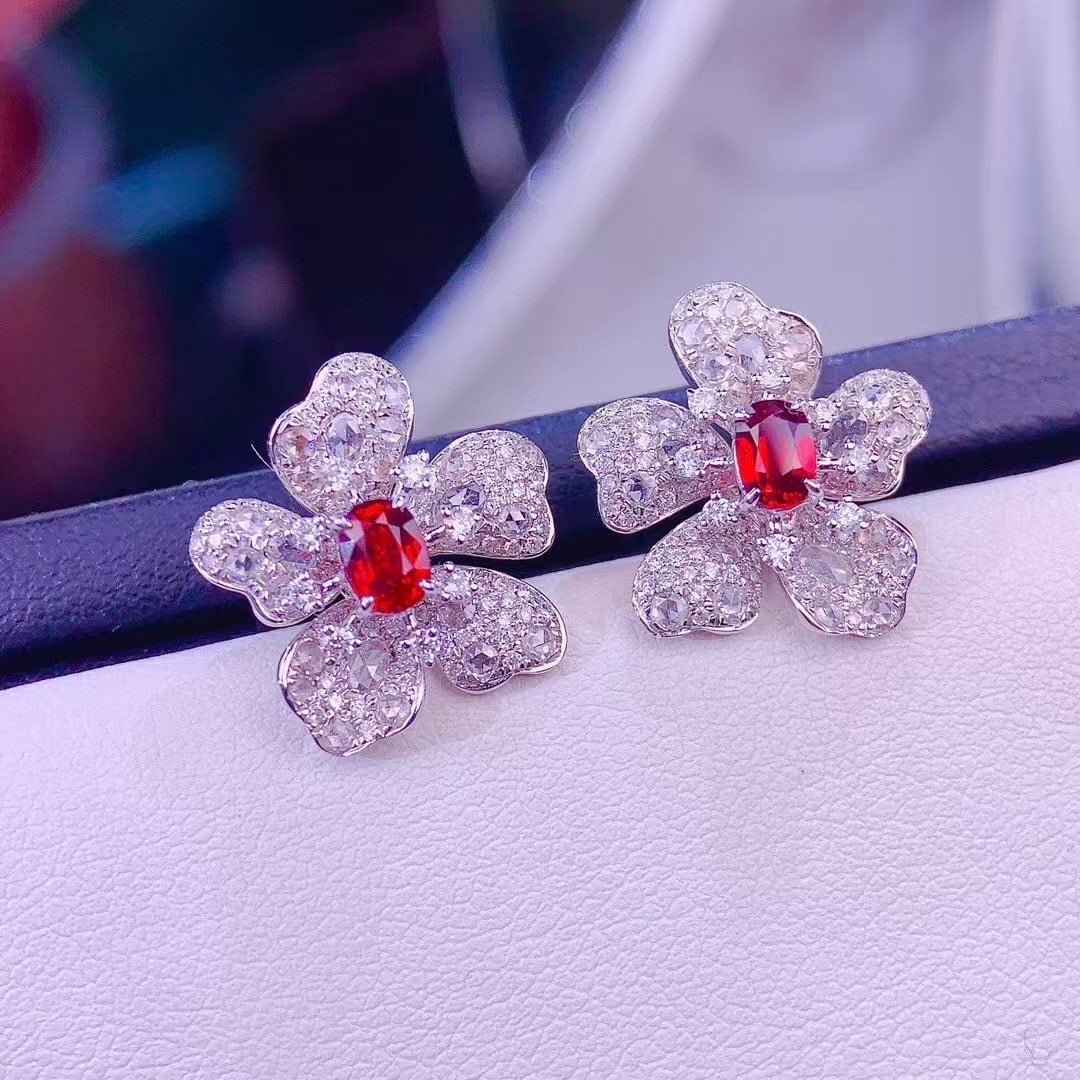 14k Gold 1.01 Ct Natural Ruby & Diamond Earrings - 3
