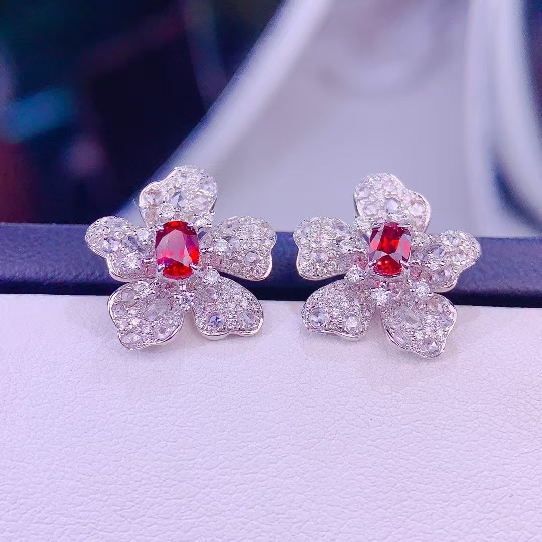 14k Gold 1.01 Ct Natural Ruby & Diamond Earrings - 4