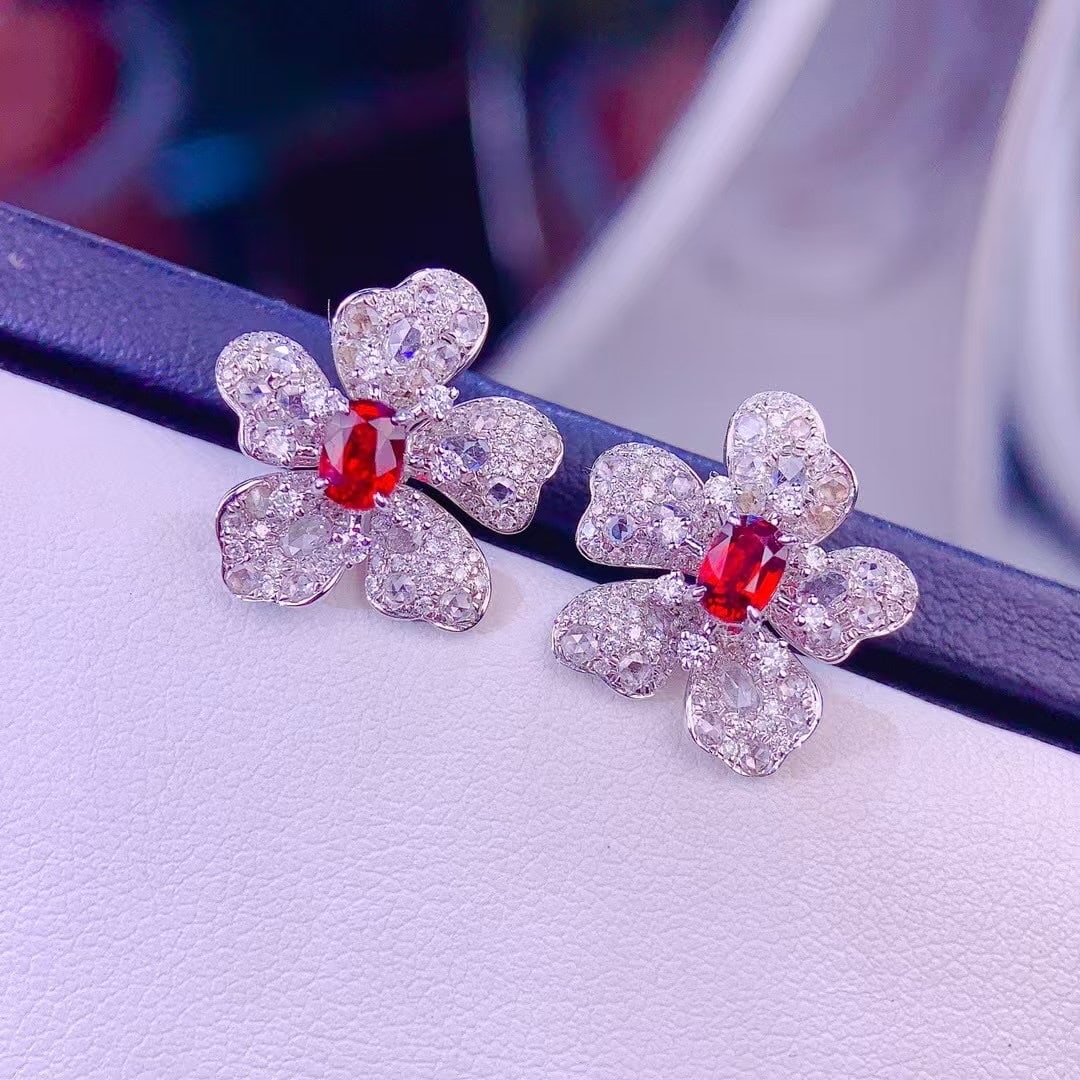 14k Gold 1.01 Ct Natural Ruby & Diamond Earrings - 5