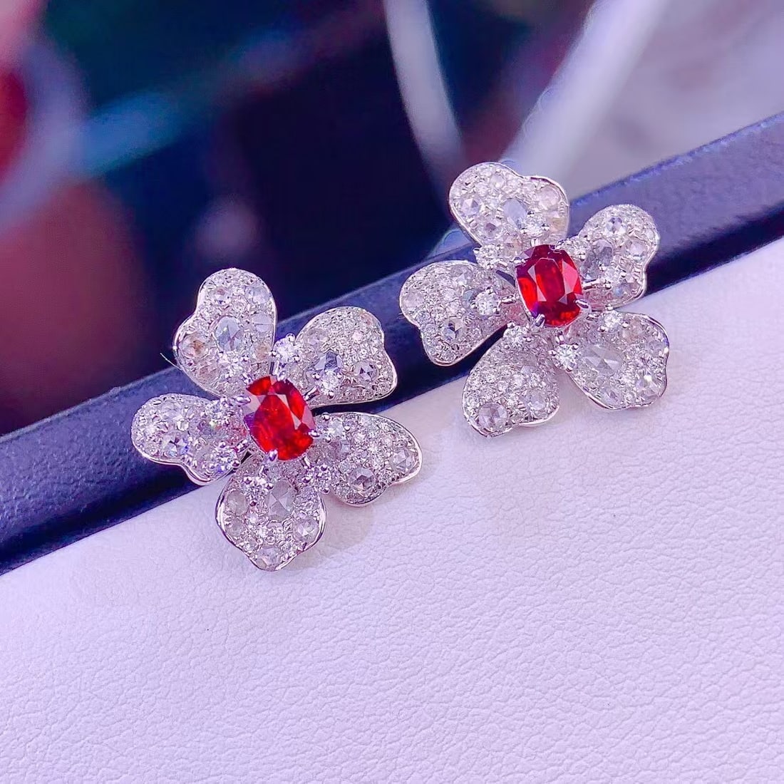 14k Gold 1.01 Ct Natural Ruby & Diamond Earrings - 6