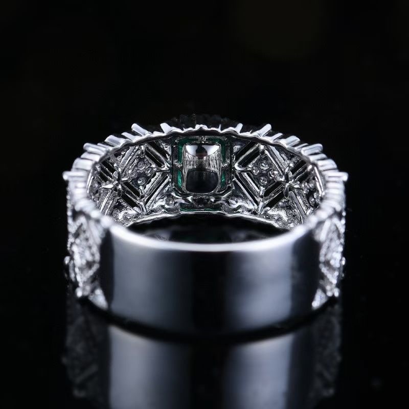 14k Gold 0.88 Ctw Vivid Green Natural Emerald & Diamond Ring - 5