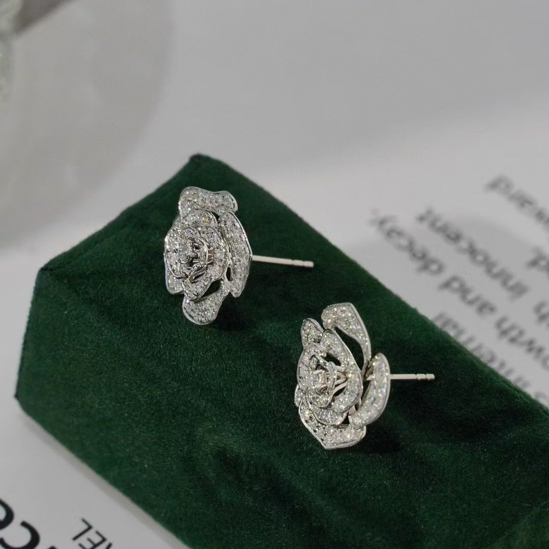 14k Gold 1 Ct Natural H Diamond & Flowers Earrings - 2
