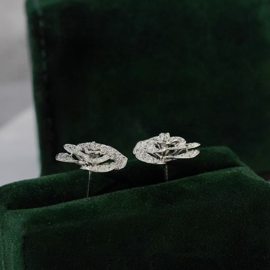 14k Gold 1 Ct Natural H Diamond & Flowers Earrings - 3