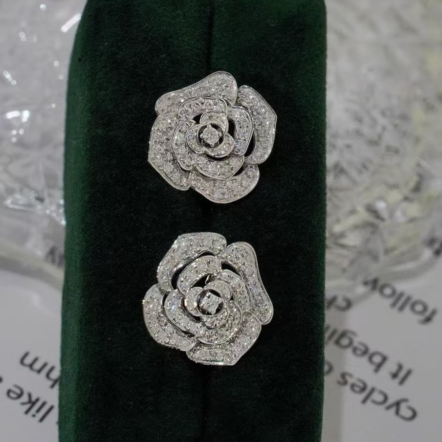 14k Gold 1 Ct Natural H Diamond & Flowers Earrings - 4