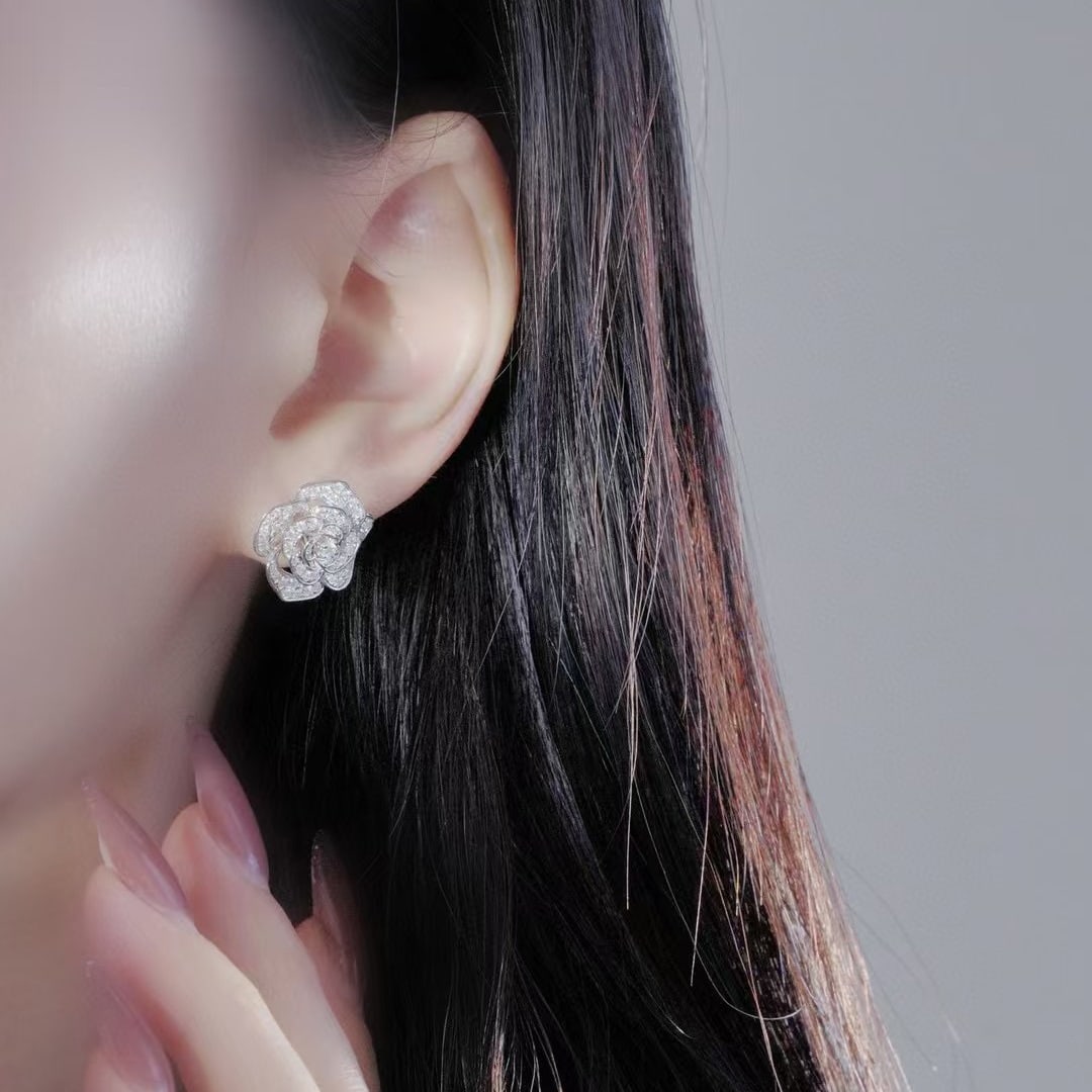 14k Gold 1 Ct Natural H Diamond & Flowers Earrings - 5