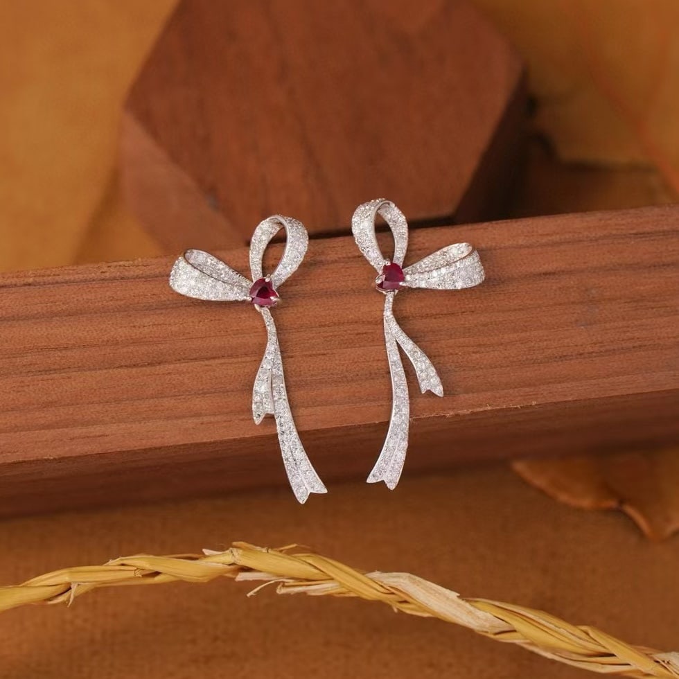 14k Gold 1.16 Ctw Natural Ruby & Diamond Earrings - 3