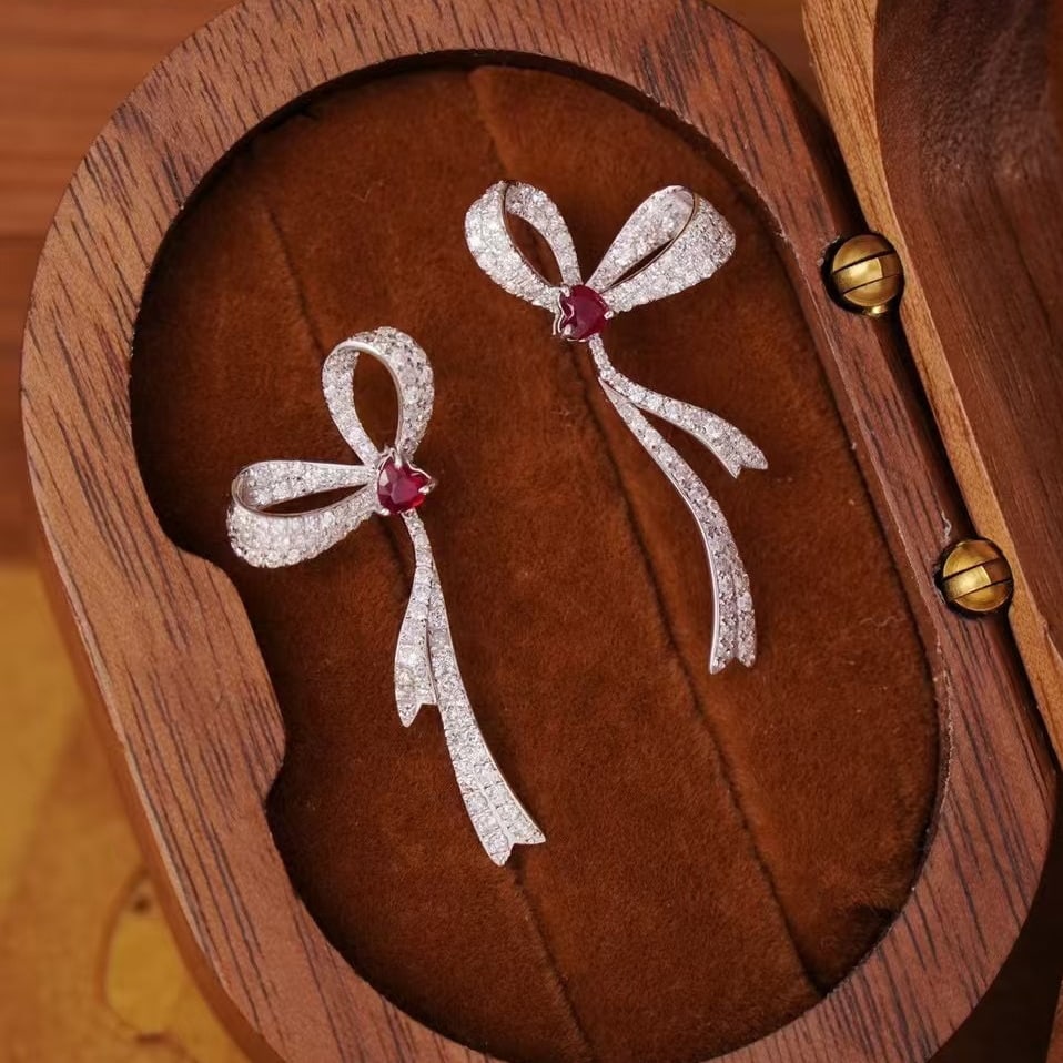 14k Gold 1.16 Ctw Natural Ruby & Diamond Earrings - 4