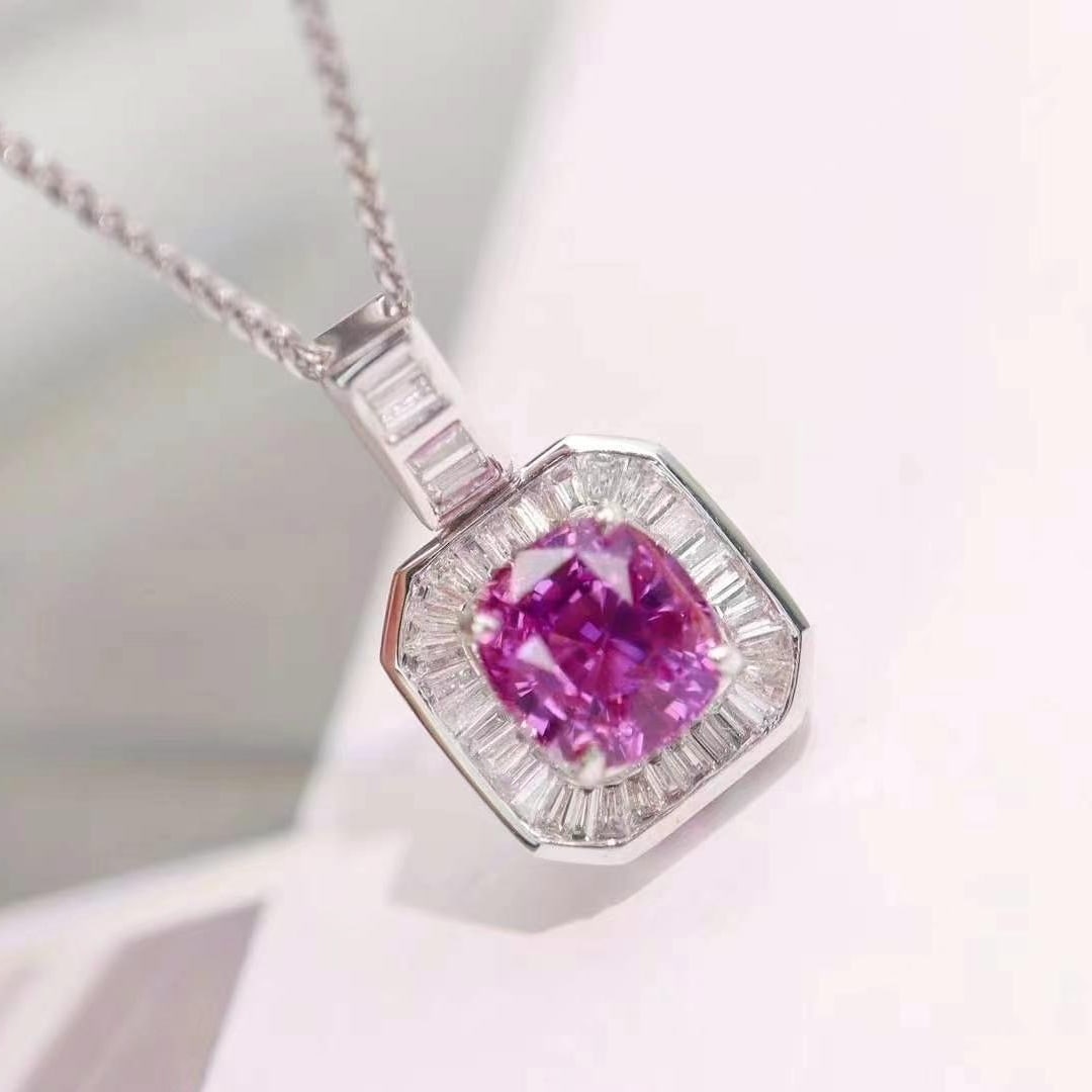 14k Gold 1.35 Ctw Natural Sapphire & Diamond Pendant( Without Chain ) - 2