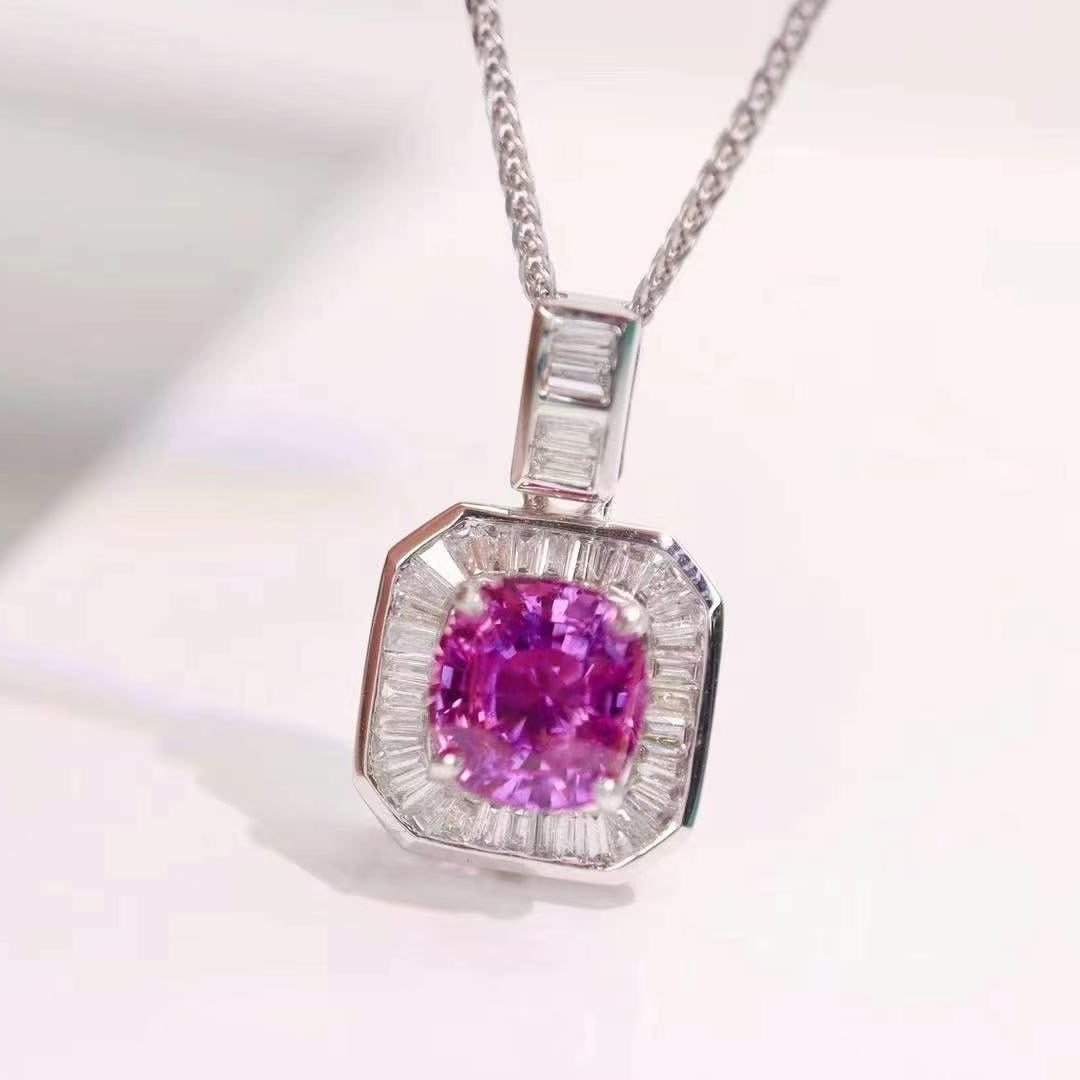 14k Gold 1.35 Ctw Natural Sapphire & Diamond Pendant( Without Chain ) - 3