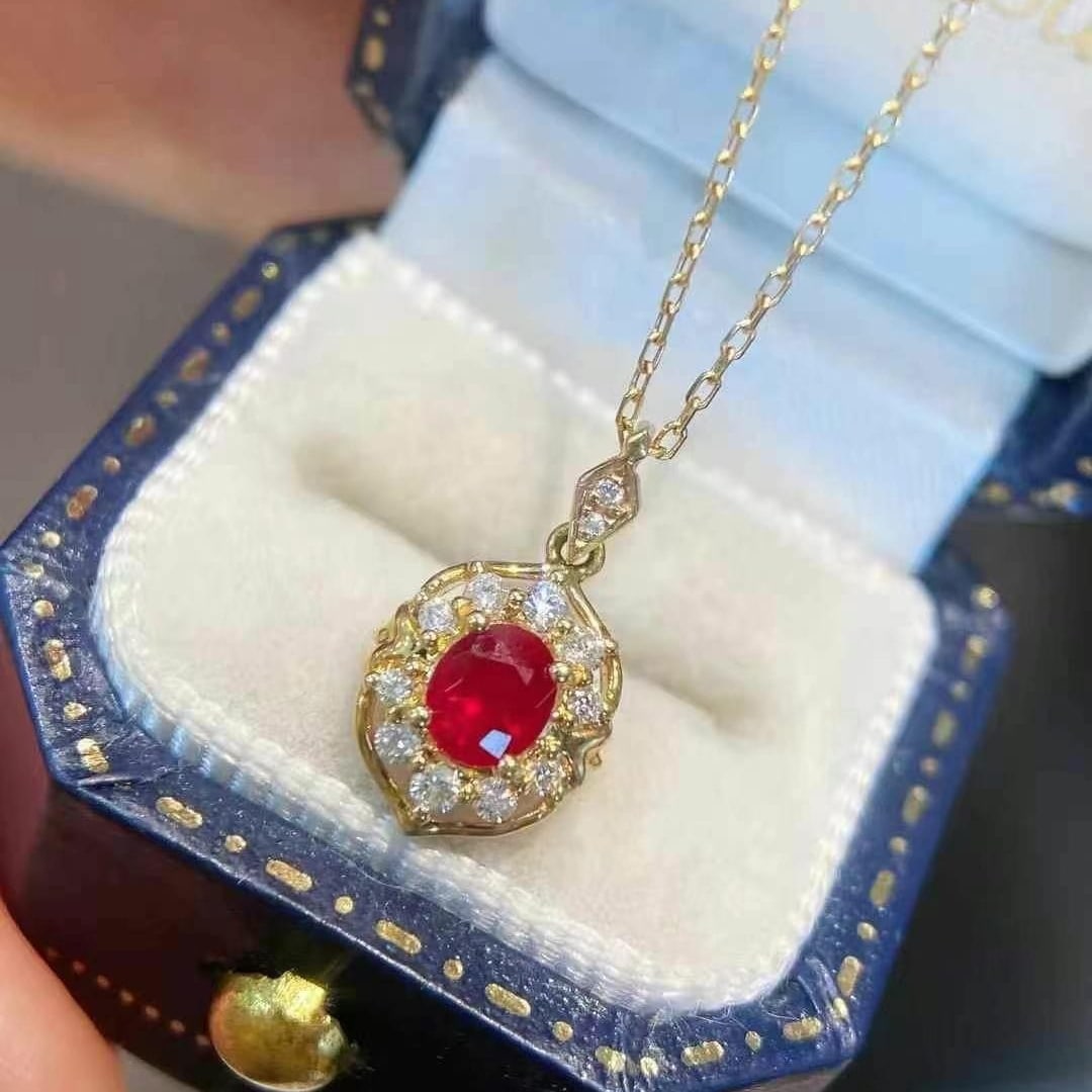 14k Gold 0.61 Ctw Natural Ruby & Diamond Necklace - 2