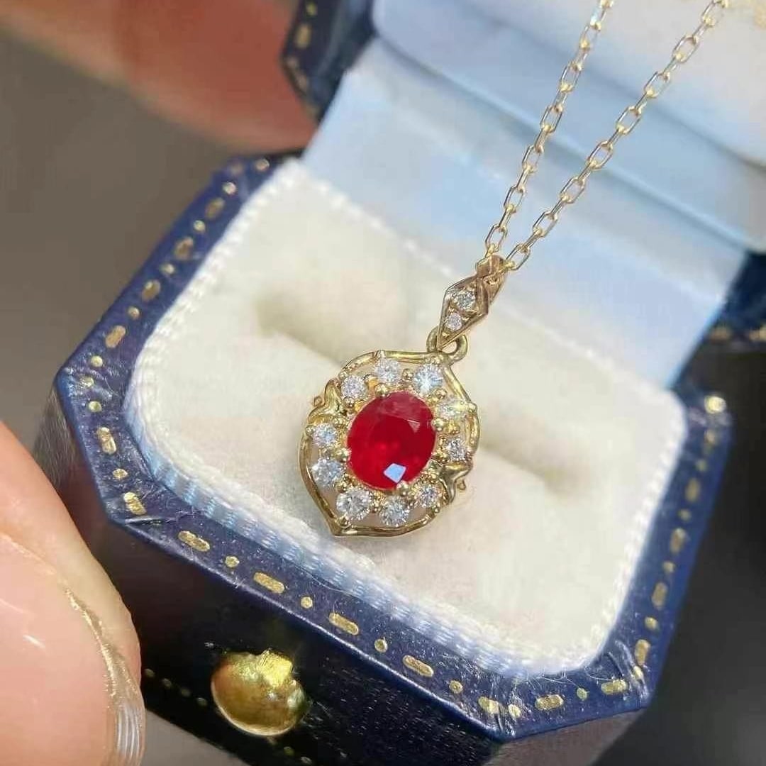 14k Gold 0.61 Ctw Natural Ruby & Diamond Necklace - 3