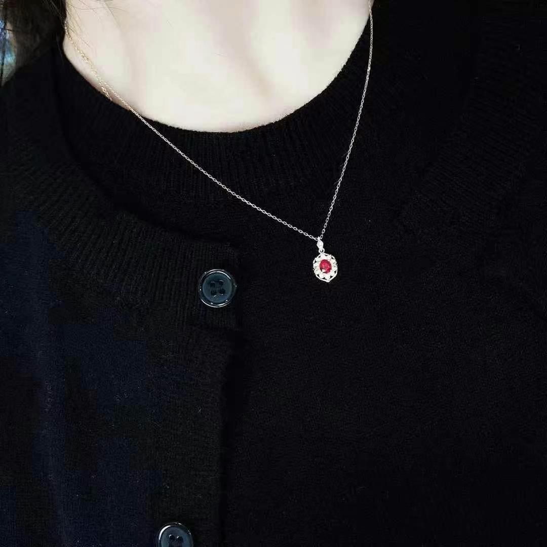 14k Gold 0.61 Ctw Natural Ruby & Diamond Necklace - 4