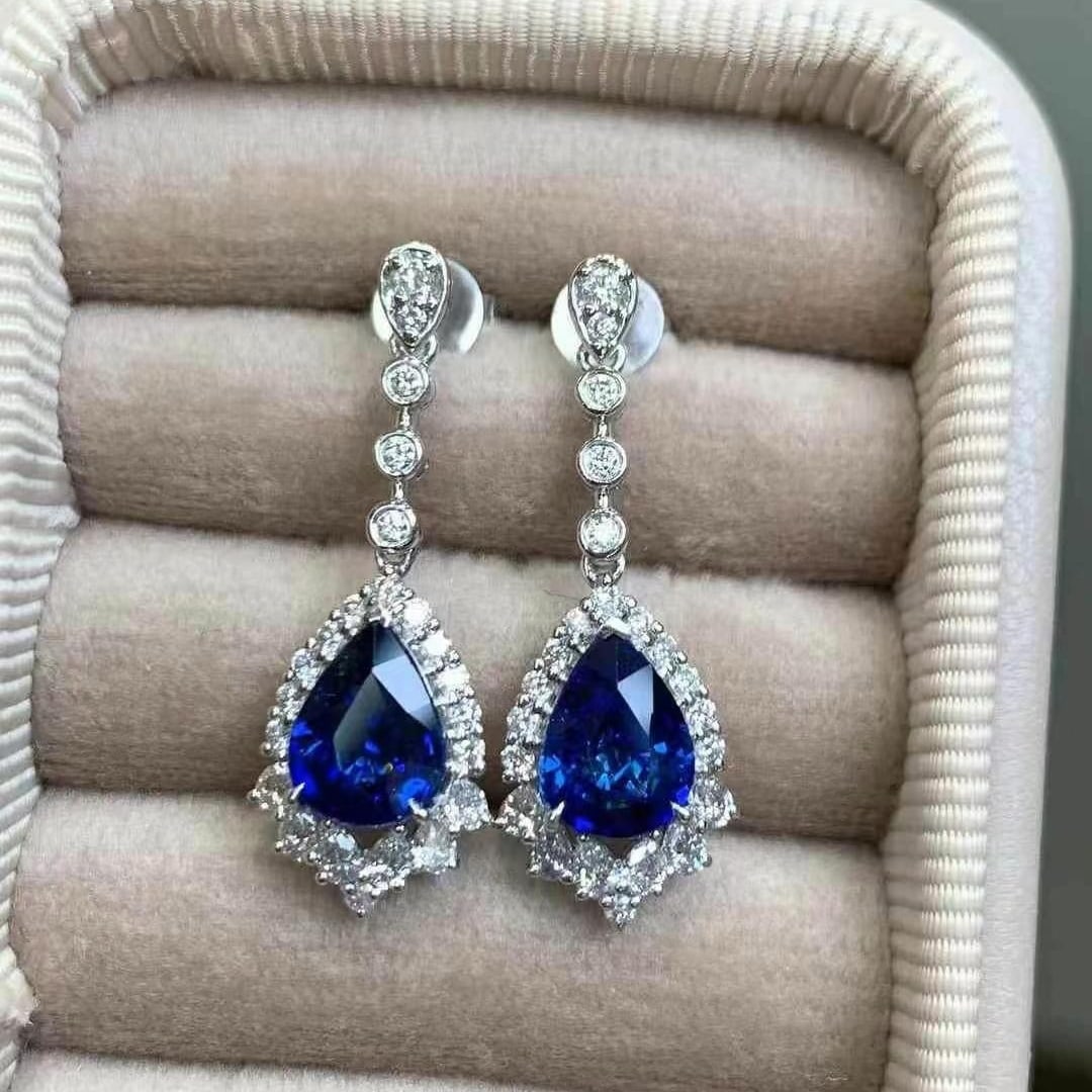 14k Gold 3.64 Ctw Natural Sapphire & Diamond Earrings - 3