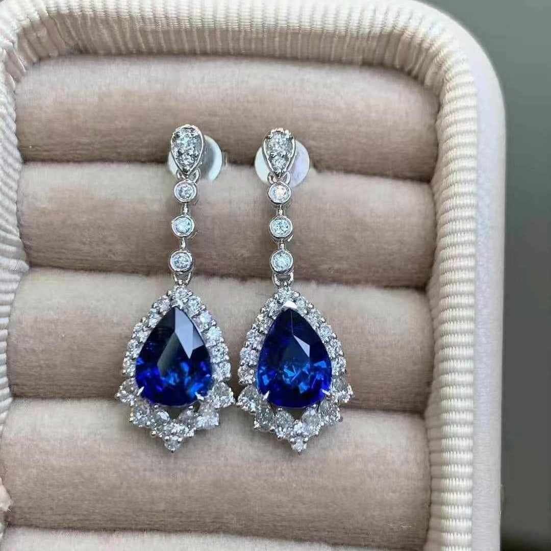 14k Gold 3.64 Ctw Natural Sapphire & Diamond Earrings - 6