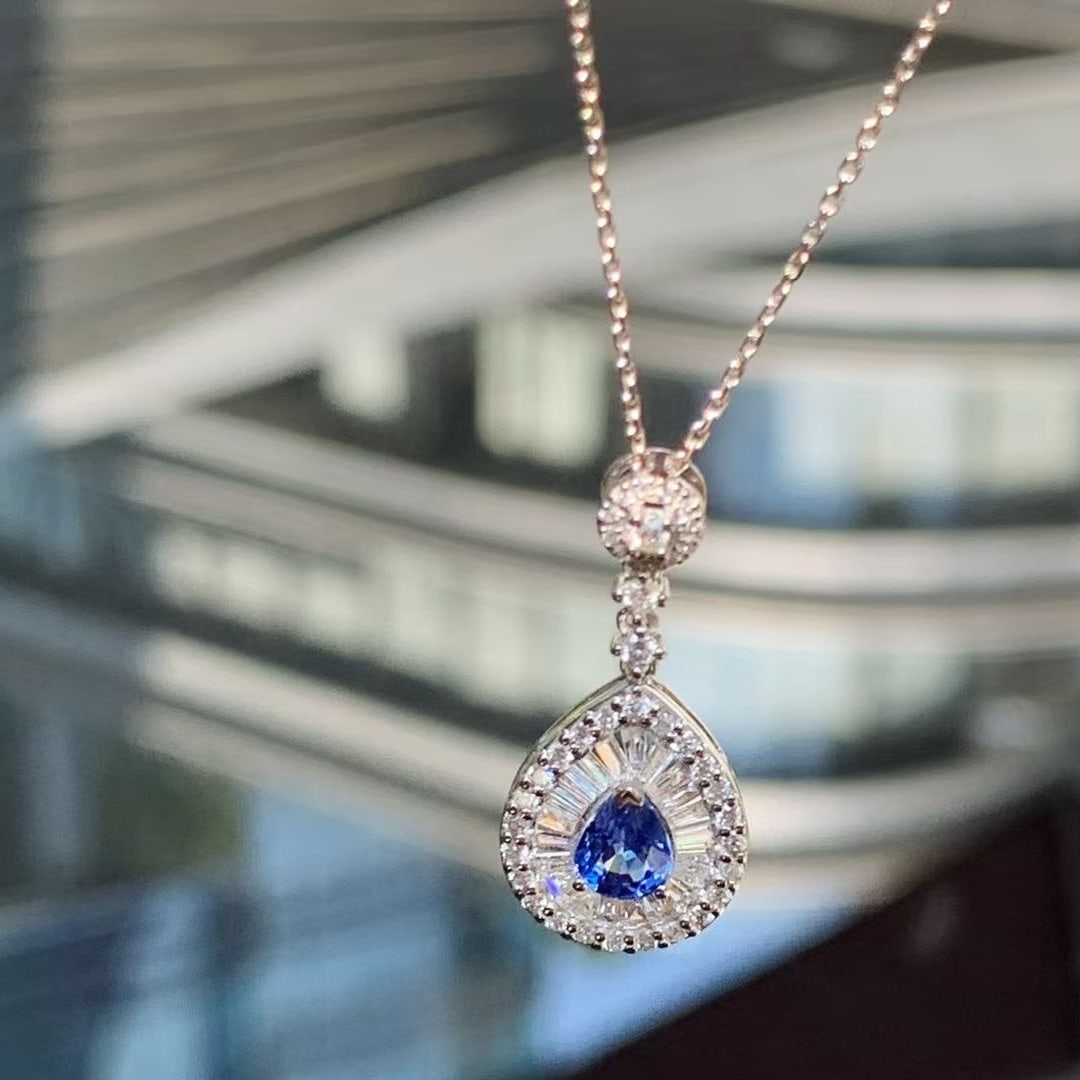 14k Gold 1.00 Ctw Natural Sapphire & Diamond Pendant( Without Chain ) - 5