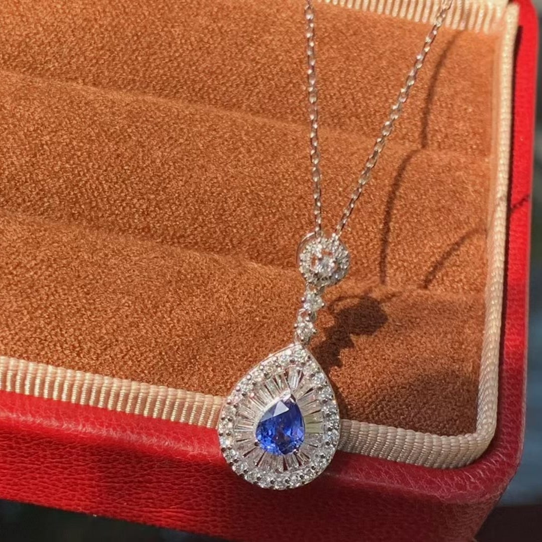 14k Gold 1.00 Ctw Natural Sapphire & Diamond Pendant( Without Chain ) - 7