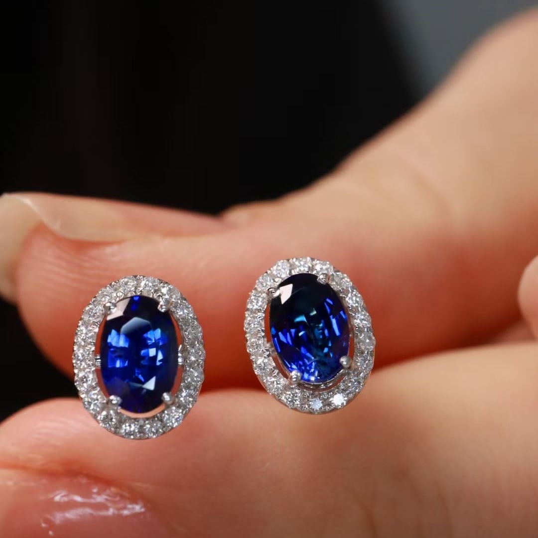 14k Gold 1.43 Ctw Natural Sapphire & Diamond Earrings - 2