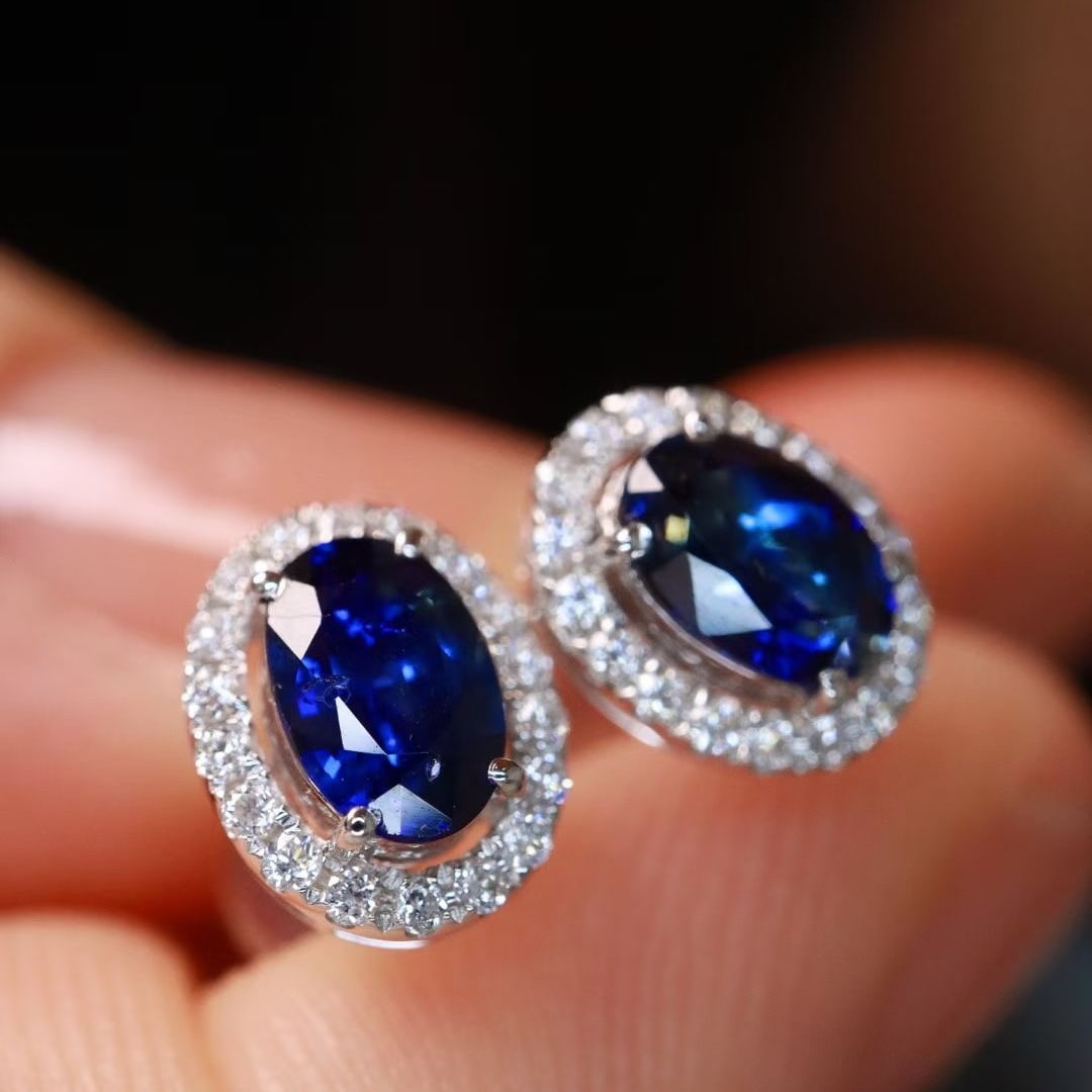 14k Gold 1.43 Ctw Natural Sapphire & Diamond Earrings - 3