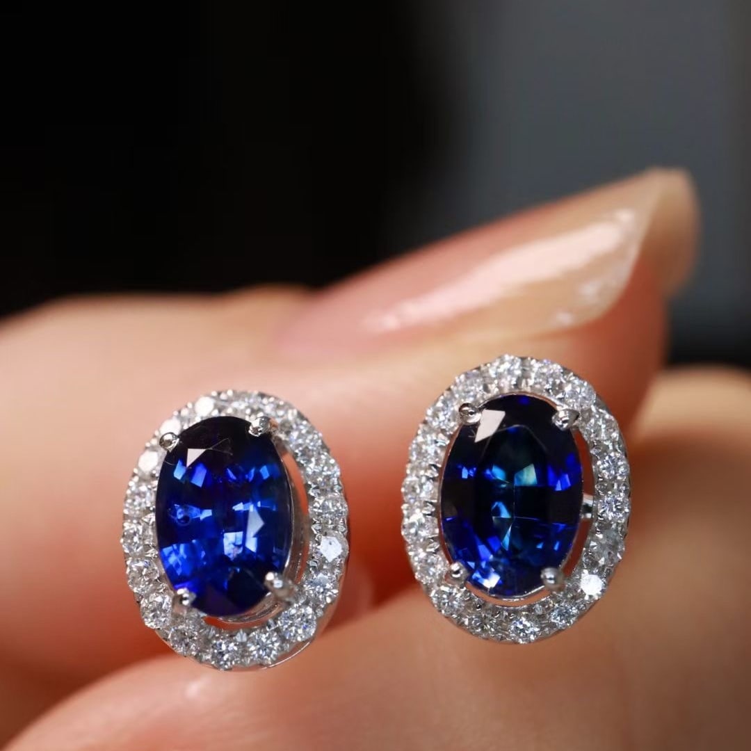 14k Gold 1.43 Ctw Natural Sapphire & Diamond Earrings - 4
