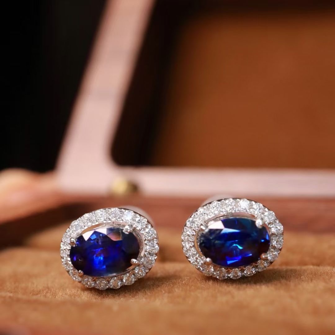 14k Gold 1.43 Ctw Natural Sapphire & Diamond Earrings - 5