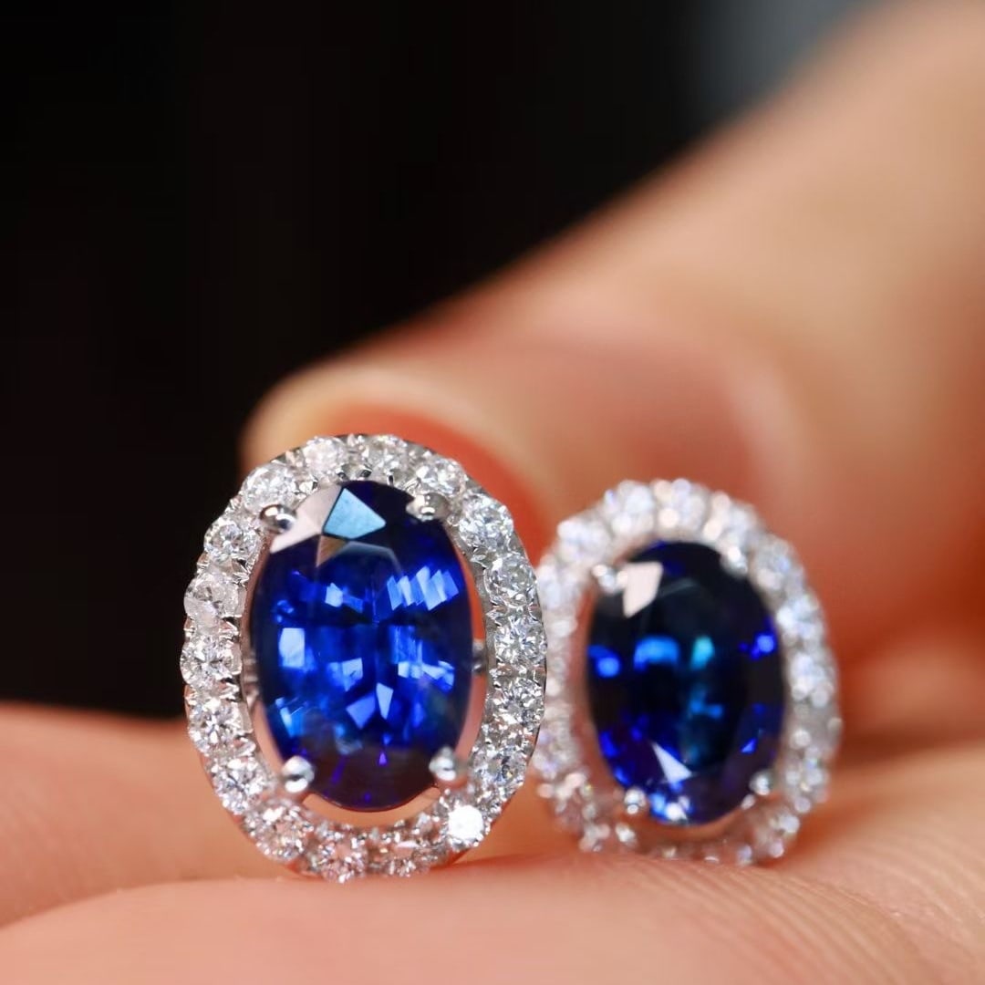 14k Gold 1.43 Ctw Natural Sapphire & Diamond Earrings - 6
