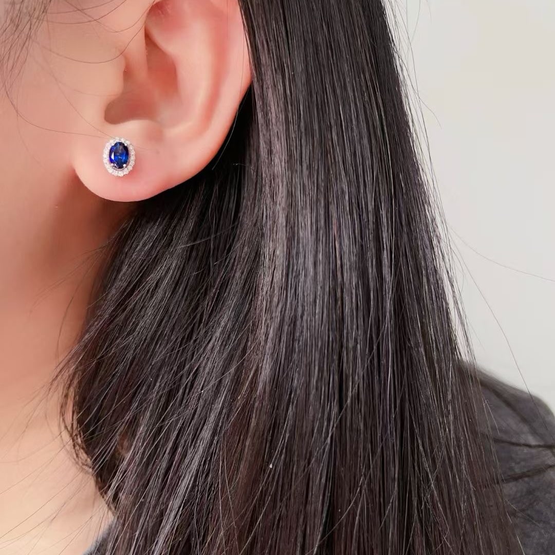 14k Gold 1.43 Ctw Natural Sapphire & Diamond Earrings - 7