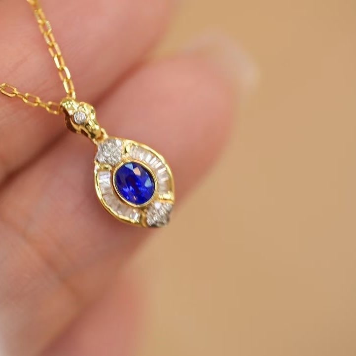 14k Gold 0.25 Ct Natural Sapphire & Diamond Pendant( Without Chain ) - 4