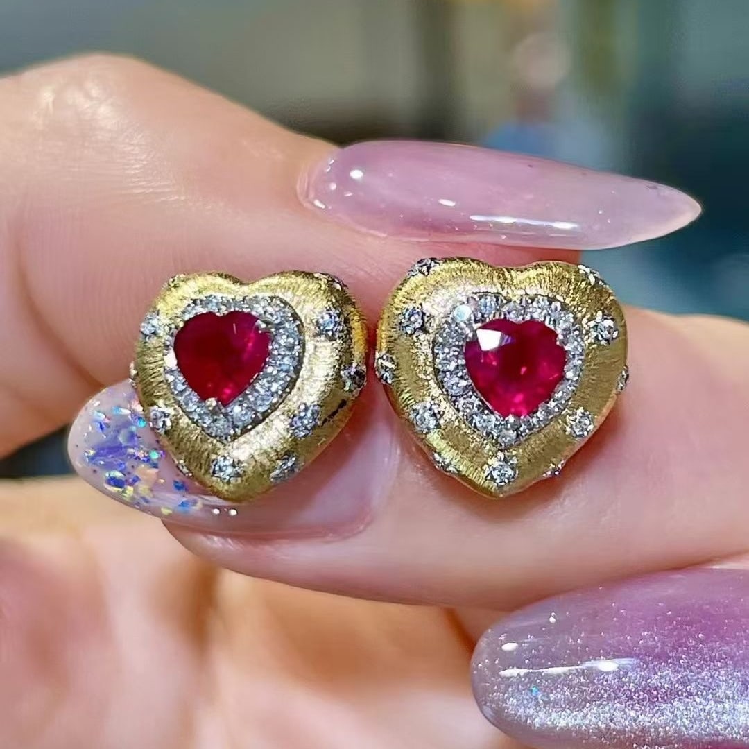 14k Gold 1.01 Ctw Natural Ruby & Diamond Earrings - 3